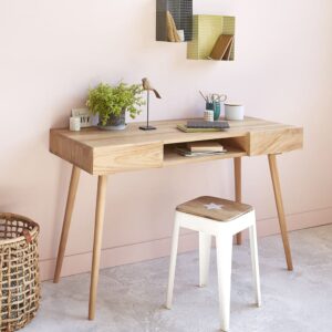 wohnli-moebel-suche-M21090616-1 Schreibtisch aus Teakholz mit 2 Schubladen und 1 Nische 120x75x50cm Holz Beige BERAH GETAH Möbel Büromöbel Schreibtische
