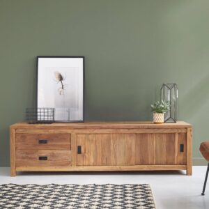 wohnli-moebel-suche-M21090634-1 TV-Möbel aus massivem recyceltem Teakholz 180 cm 180x50x50cm Holz Beige BERAH GETAH Möbel Wohnzimmermöbel TV-Möbel