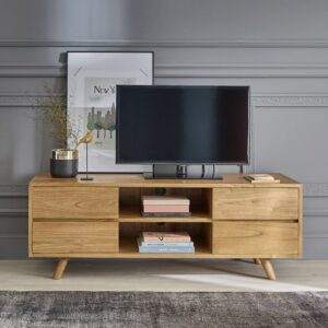 wohnli-moebel-suche-M21090635-1 Mindy TV-Schrank mit 4 Schubladen und 2 Nischen 140x50x50cm Holz Beige BERAH GETAH Möbel Wohnzimmermöbel TV-Möbel