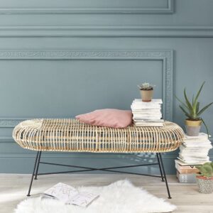 Bank aus Rattan und Metall 120x47x120cm Rattan Beige BERAH GETAH Möbel Esszimmermöbel Sitzbank und Holzbank