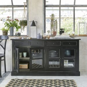 Buffet aus massivem Mahagoni 160 cm 160x85x160cm Holz Schwarz BERAH GETAH Möbel Esszimmermöbel Sideboards, Highboards & niedrige Anrichten