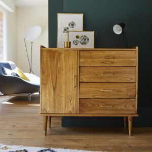 Retro-Sideboard 4 Schubladen und 1 Tür in Gedanken 104x93x43cm Holz Beige BERAH GETAH Möbel Esszimmermöbel Sideboards, Highboards & niedrige Anrichten