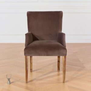 wohnli-moebel-suche-M21091701-1 Holz- und Samttischstuhl Taupe 55x95x65cm Holz Grau Robin des Bois Möbel Esszimmermöbel Stühle