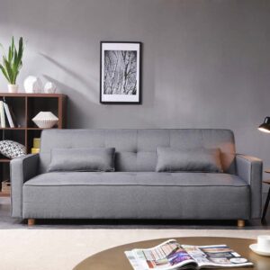 Skandinavisches Schlafsofa für 3 Personen in grauem Stoff 213x79x89cm Holz Grau Concept Usine Sofas und Sessel Sofas Schlafsofas
