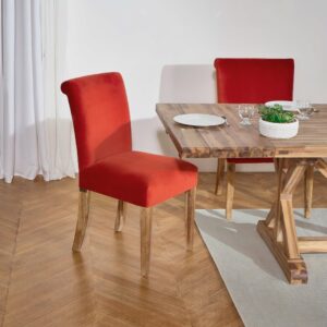 Satz von 2 Stühlen aus Akazienholz und Samt Ziegelrot 48x96x62cm Holz Braun Robin des Bois Möbel Esszimmermöbel Stühle
