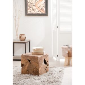 Würfel aus natürlichem Teakholz 40x40x40cm Holz Braun MACABANE Möbel Wohnzimmermöbel Beistelltische