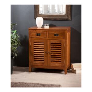 wohnli-moebel-suche-M21102085-1 Kommode mit 2 Türen und 2 Schubladen aus Teakholz 70x80x40cm Holz Braun MACABANE Möbel Esszimmermöbel Sideboards, Highboards & niedrige Anrichten