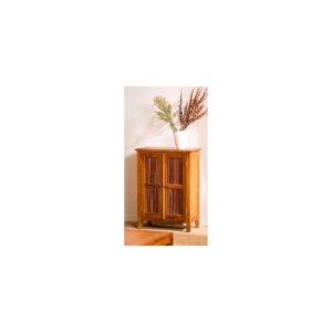 Sideboard mit 2 Türen und Lamellen aus Teakholz 60x80x30cm Holz Braun MACABANE Möbel Esszimmermöbel Sideboards, Highboards & niedrige Anrichten