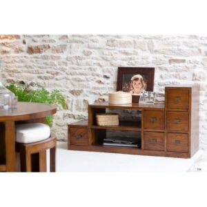 wohnli-moebel-suche-M21102132-1 TV-Möbel in Stufenform aus Mindiholz. 105x56x38cm Holz Braun MACABANE Möbel Wohnzimmermöbel TV-Möbel