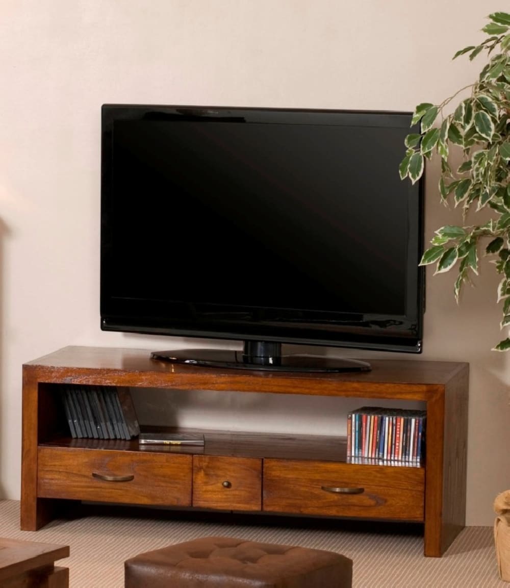 TV-M”bel mit 3 Schubladen aus Mindiholz 120x48x50cm Holz Braun MACABANE Möbel Wohnzimmermöbel TV-Möbel