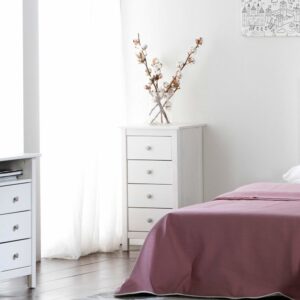 Kommode mit 4 Schubladen Weiß 46x80x35cm Holz Weiß HOMN Möbel Schlafzimmermöbel Aufbewahrungsmöbel