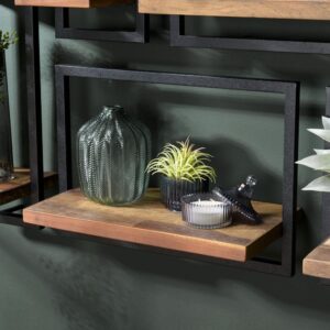 Wandregal 1 Etage aus recyceltem Teakholz und schwarzem Metall B50 50x35x25cm Holz Braun MACABANE Möbel Wohnzimmermöbel Bücherregale