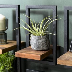 wohnli-moebel-suche-M21104161-1 Wandregal mit 1 Etage aus Teakholz und schwarzem Metall L20 20x35x25cm Holz Braun MACABANE Möbel Wohnzimmermöbel Bücherregale