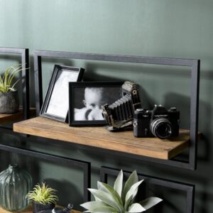 Wandregal 1 Ablage aus recyceltem Teakholz und schwarzem Metall B65 65x35x25cm Holz Braun MACABANE Möbel Wohnzimmermöbel Bücherregale