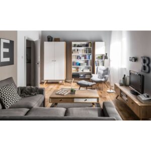 wohnli-moebel-suche-M21105384-1 TV-Möbel mit 2 Schubladen und zentraler Fächer - Dekor Eiche 180x50x40cm Spanplatte Braun Calicosy Möbel Wohnzimmermöbel TV-Möbel