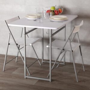 70x80x100cm Metall Weiß Versa Home Möbel Esszimmermöbel Tisch- und Stuhlset für den Außenbereich