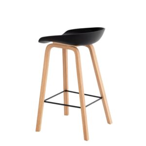 Niedriger Küchenhocker aus Polypropylen mit Eichenbeinen in Schwarz. 50x74x43cm Holz Schwarz Koketto Home Möbel Wohnzimmermöbel Hocker