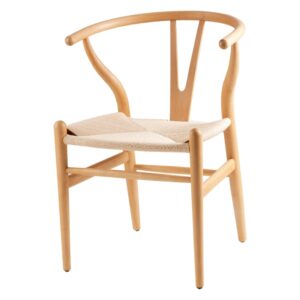 Wohnli Möbelsuche - Nordischer Esszimmerstuhl mit natürlicher Struktur und Sitzfläche.