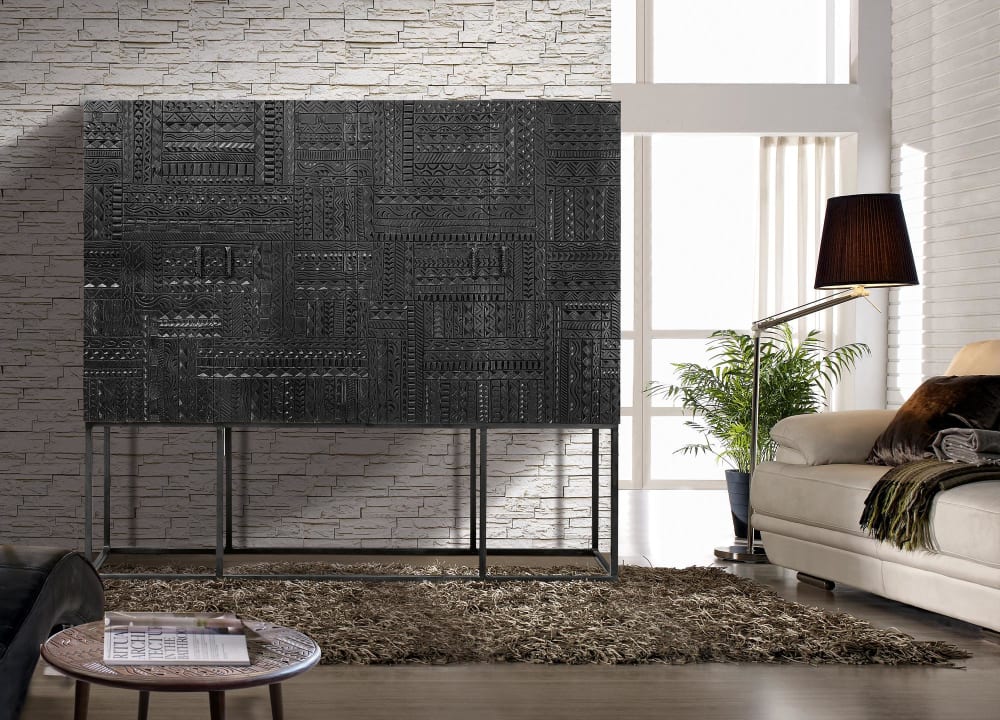 Aufbewahrungsschrank aus Mangoholz und Eisenbeinen 180x160x40cm Holz Braun GINER Y COLOMER Möbel Esszimmermöbel Vitrine und Vitrinenschrank