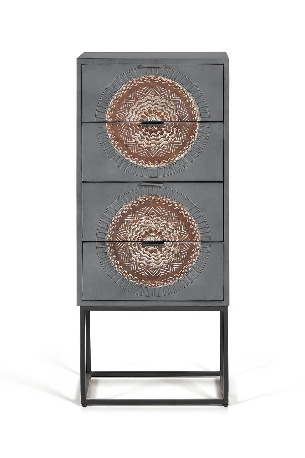 Kommode aus Mangoholz mit Metallbeinen in Grau und Braun 45x105x35cm Holz Grau GINER Y COLOMER Möbel Schlafzimmermöbel Kommoden