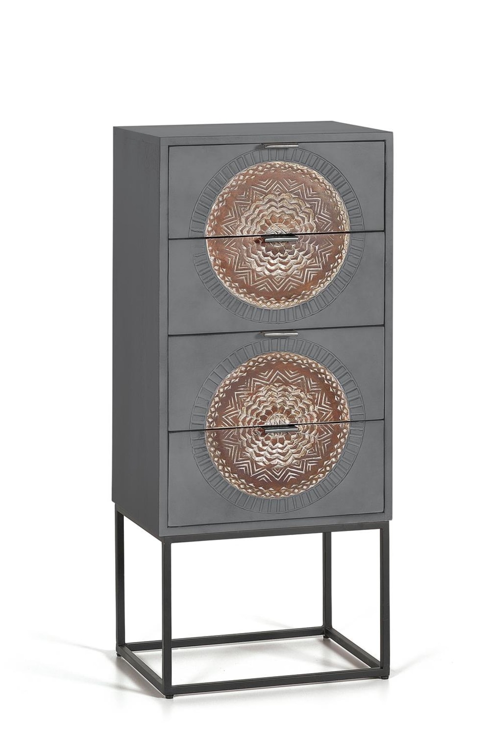 Wohnli Möbelsuche - Kommode aus Mangoholz mit Metallbeinen in Grau und Braun