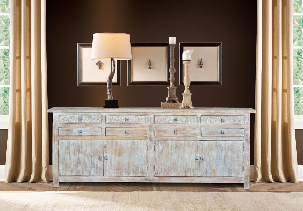 Sideboard aus Mangoholz 200x100x44cm Holz Weiß GINER Y COLOMER Möbel Esszimmermöbel Sideboards, Highboards & niedrige Anrichten