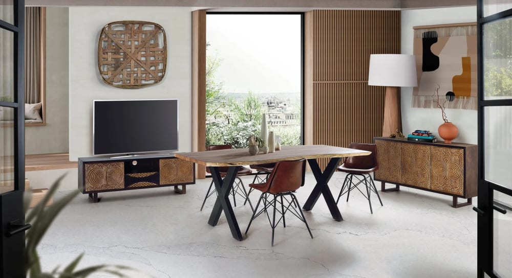 wohnli-moebel-suche-M21113744-1 Esstisch aus Akazienholz 240x78x100cm Holz Braun GINER Y COLOMER Möbel Esszimmermöbel Esstische