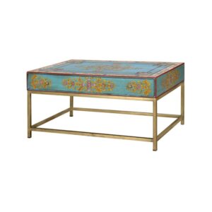 Couchtisch aus Mangoholz und Eisen 90x46x60cm Holz Gold GINER Y COLOMER Möbel Wohnzimmermöbel Couchtische