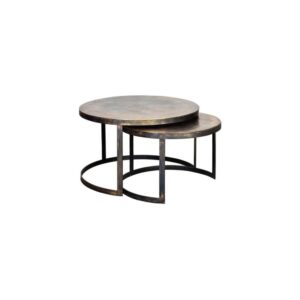 2er Set Couchtisch mit Bronzeplatte und goldfarbenem Metallgestell 76x46x76cm Holz Schwarz GINER Y COLOMER Möbel Wohnzimmermöbel Couchtische