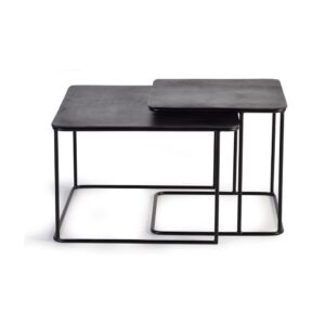 Set aus 2 Satztischen aus geschnitztem und handbemaltem Mangoholz 62x41x62cm Holz Kupfer GINER Y COLOMER Möbel Wohnzimmermöbel Couchtische