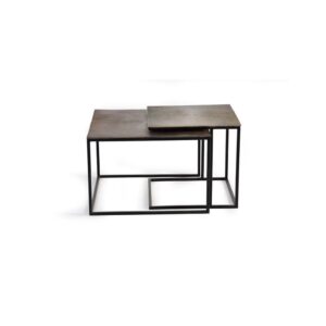 Set mit 2 Wohnzimmer-Tischen aus Metall 62x41x62cm Holz Kupfer GINER Y COLOMER Möbel Wohnzimmermöbel Couchtische