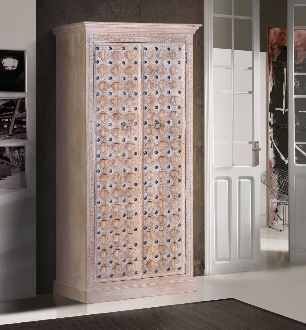 Schrank aus Mangoholz 97x190x50cm Holz Weiß GINER Y COLOMER Möbel Schlafzimmermöbel Schränke