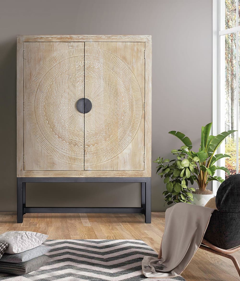 Schrank aus Mangoholz 124x176x42cm Holz Weiß GINER Y COLOMER Möbel Schlafzimmermöbel Schränke