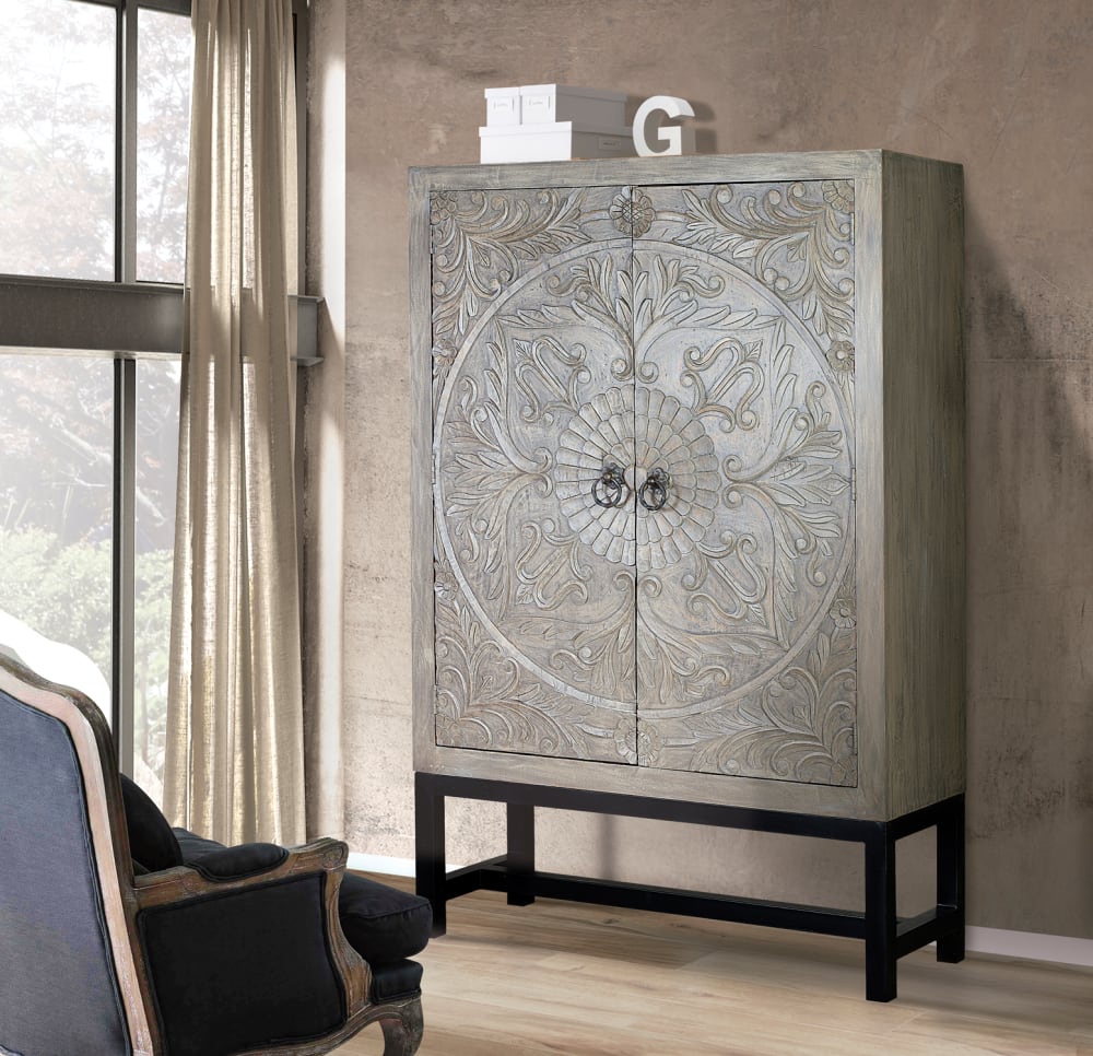 Schrank aus Mangoholz 116x180x42cm Holz Grau GINER Y COLOMER Möbel Schlafzimmermöbel Schränke