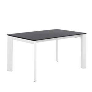 wohnli-moebel-suche-M21117088 Wohnli Möbelsuche - Ausziehbarer Tisch 160 mit schwarzer Porzellanplatte und weißen Beinen
