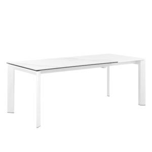 Ausziehbarer Tisch 160 mit weißer Porzellanplatte und weißen Beinen 160x76x90cm Metall Weiß Koketto Home Möbel Esszimmermöbel Esstische