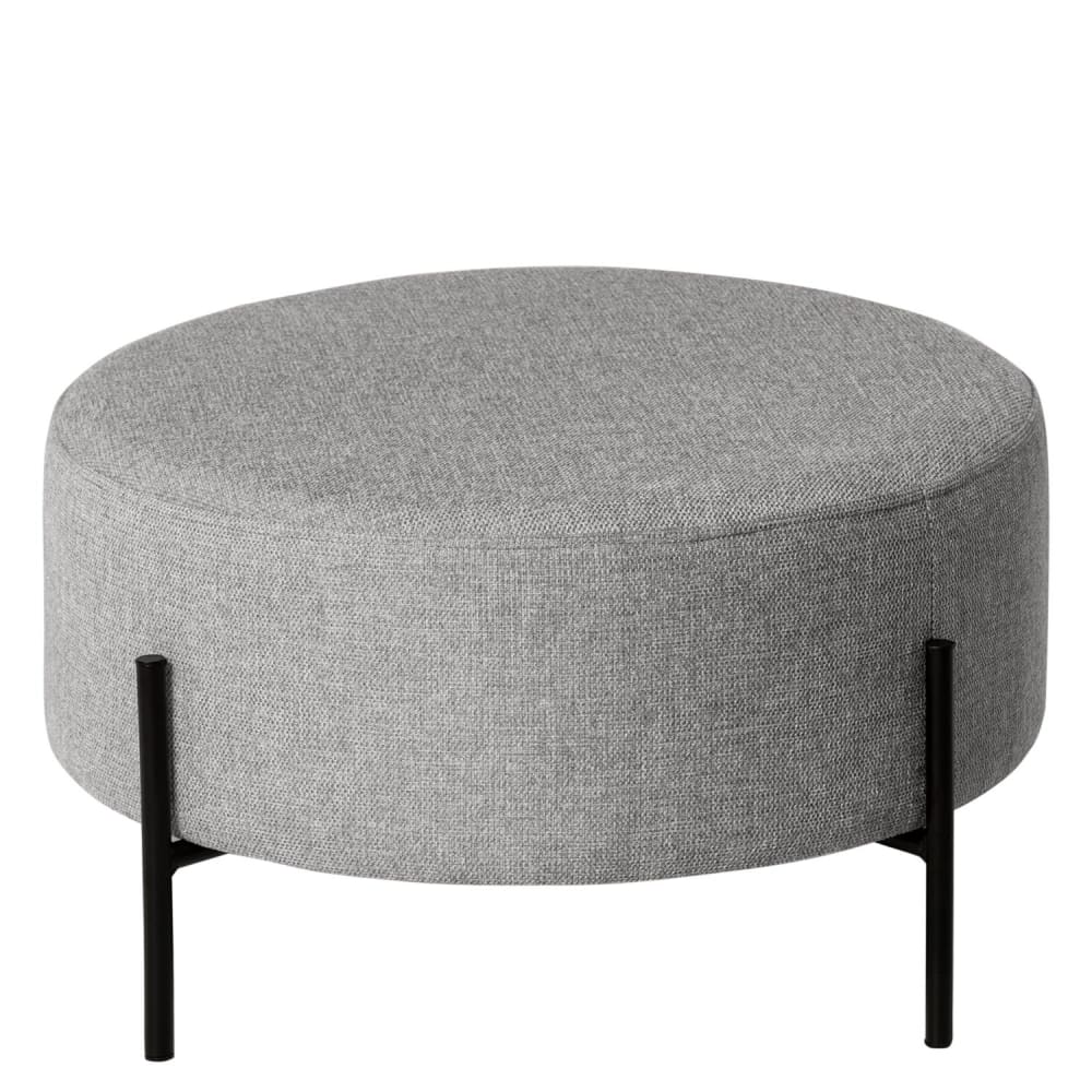 Wohnli Möbelsuche - Großer runder Hocker mit Metallbeinen in Schwarz und in Hellgrau.