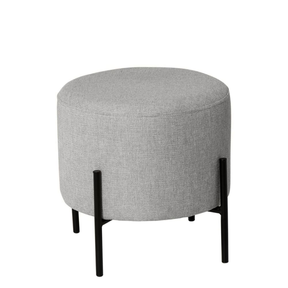 Wohnli Möbelsuche - Nordischer Pouf mit Metallbeinen in Schwarz und in Hellgrau.