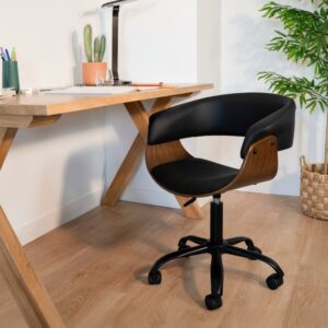 wohnli-moebel-suche-M21134831-1 Drehstuhl auf Rollen aus Holz und schwarzem PU 59x86x51cm Holz Schwarz Maison Pavane Möbel Büromöbel Bürostühle