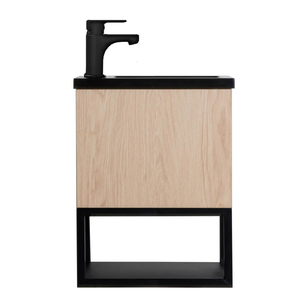 Wohnli Möbelsuche - Wandwaschbecken-Set aus Metall und Holz mit schwarzem Wasserhahn