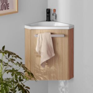 wohnli-moebel-suche-M21134854-1 SKINO Eckwaschtisch + Armaturenset 35x53x35cm Spanplatte Braun Mob In Möbel Badezimmermöbel Waschtische