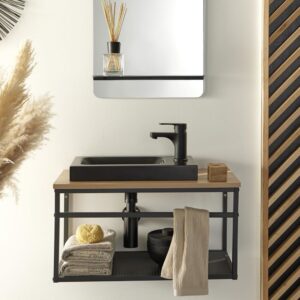 wohnli-moebel-suche-M21134931-1 großes Waschtischset mit 60cm Armatur 30x36x60cm Spanplatte Schwarz Mob In Möbel Badezimmermöbel Waschtische