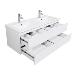 wohnli-moebel-suche-M21134940-1 120 cm Doppelwaschtisch mit Keramikarbeitsplatte 120x43x45cm Spanplatte Weiß Mob In Möbel Badezimmermöbel Waschbecken
