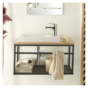 wohnli-moebel-suche-M21134946-1 großes Waschtischset mit 60cm Armatur 30x36x60cm Spanplatte Schwarz Mob In Möbel Badezimmermöbel Waschtische
