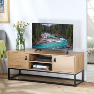 wohnli-moebel-suche-M21135168-1 TV-Möbel Eiche Dekor 2 Türen und zentrale Ablage - L120 cm 120x48x39cm Spanplatte Braun Calicosy Möbel Wohnzimmermöbel TV-Möbel
