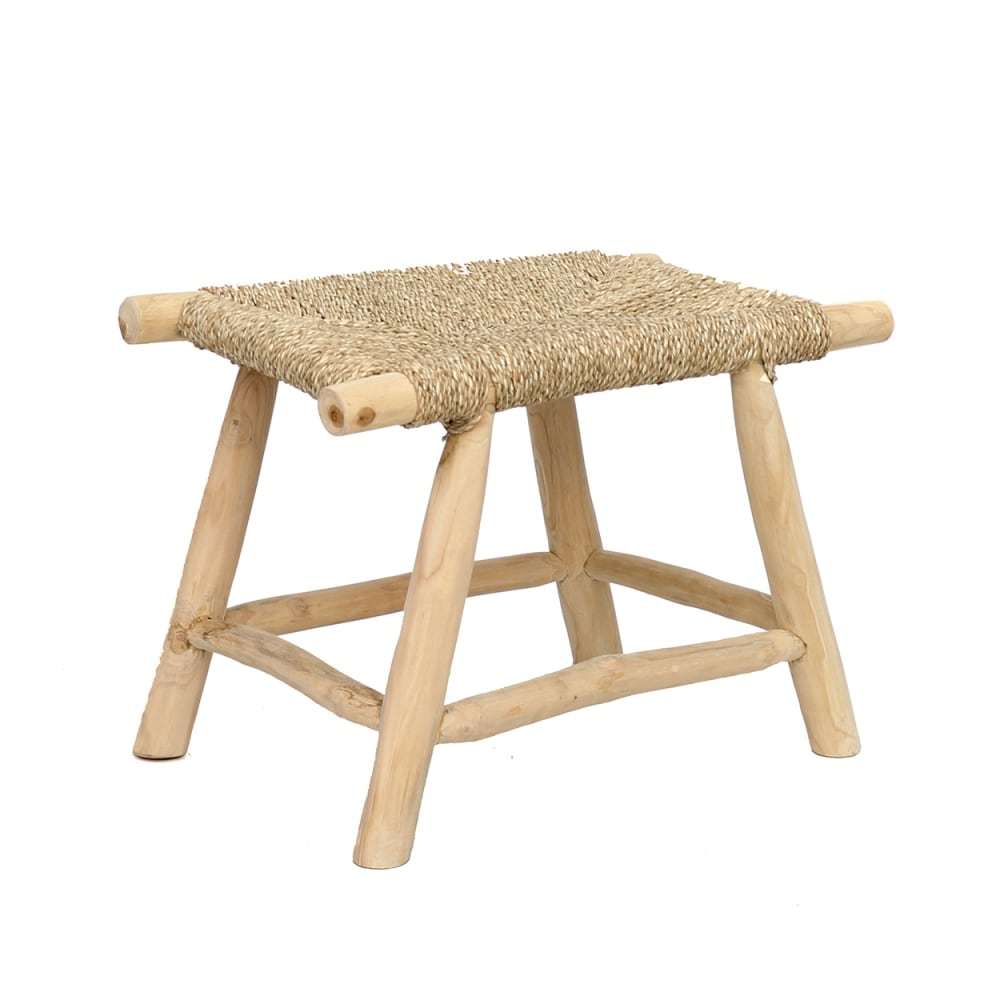 Wohnli Möbelsuche - Hocker aus Teakholz und Seegras in braun 60 x 40 x 45 cm