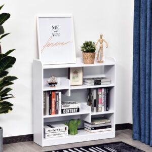 wohnli-moebel-suche-M22007783-1 4-Etagen-Bücherregal 90x91x24cm Holz Weiß Homcom Möbel Wohnzimmermöbel Bücherregale
