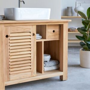 wohnli-moebel-suche-M22007865-1 Waschtisch aus Teak 95 95x80x57cm Holz Beige Tikamoon Möbel Badezimmermöbel Badezimmerschränke