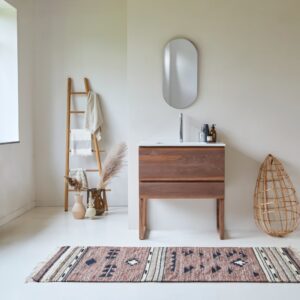 Wohnli Möbelsuche - Badezimmermöbel aus massivem Nussbaumholz und Keramik 80 cm
