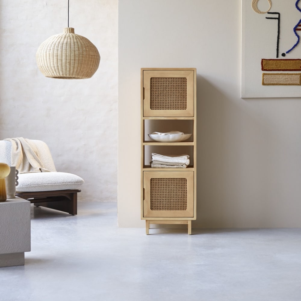 wohnli-moebel-suche-M22007882 Wohnli Möbelsuche - Hochschrank aus massiver Ulme und Rattangeflecht